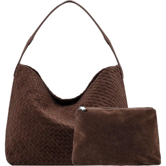 Leather Woven Tote Bag for Women Vintage Suede Woven Hobo Bag Large Crossbody